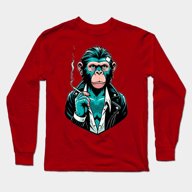 Yakuza Monkey - Tattooed & Fierce 90s Cartoon Art Long Sleeve T-Shirt by TimeWarpWildlife